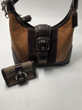 Coach Vintage Y2k F11344vBrown Leather Multi Pattern Hobo Bag w Matching Wallet
